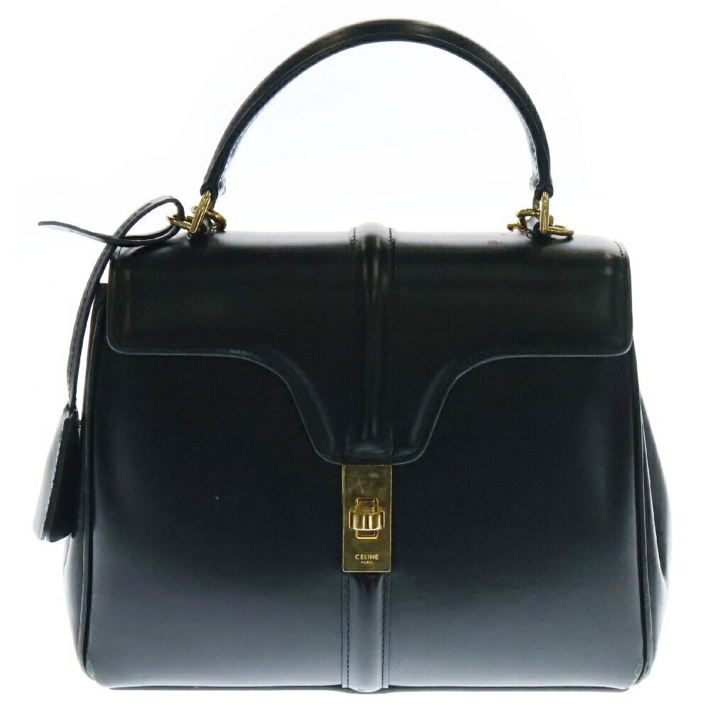 CELINE Seize Bag Shoulder Handbag Black Leather